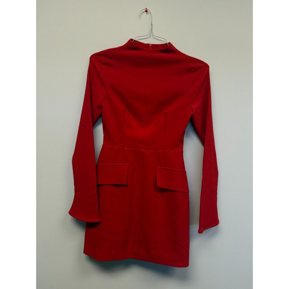 COMMENSE Minimalist Plain Mock Neck Dress Women’s XS Red Long Sleeve Mini